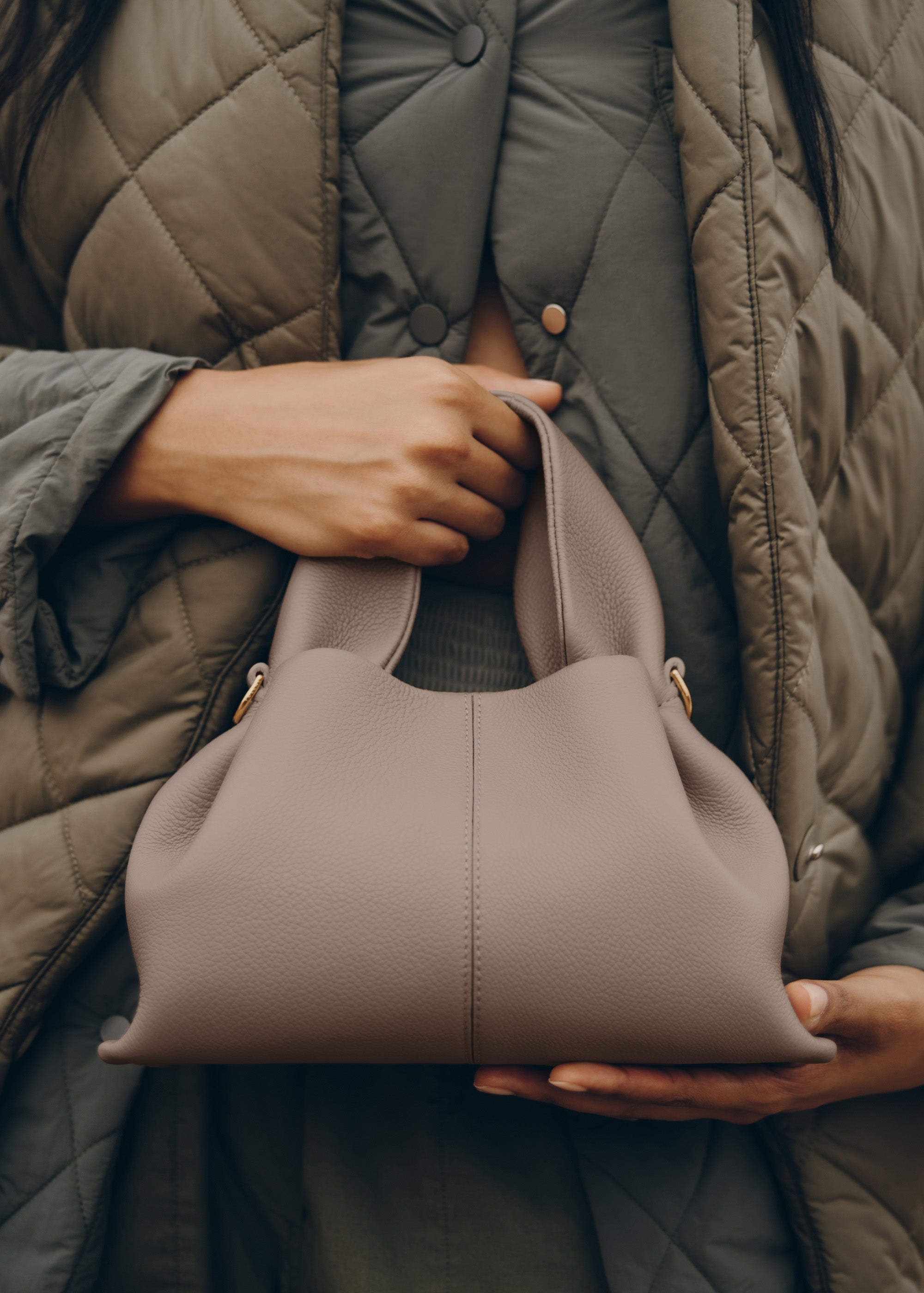 POLENE Numéro Neuf Mini Polène | Bolso - Numéro Neuf Mini - Gris Topo Piel Granulada